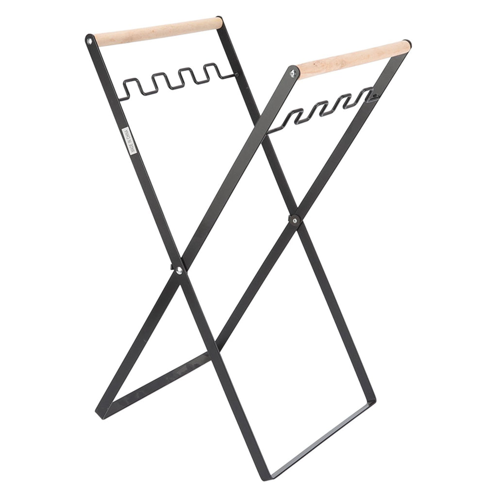 Trash Bag Holder Stand Rubber Wood Handle Iron Stand Flat Appearance Foldable Portable Garbage Bag Stand for Indoor Outdoor Use Black