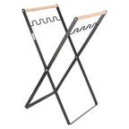 Trash Bag Holder Stand Rubber Wood Handle Iron Stand Flat Appearance Foldable Portable Garbage Bag Stand for Indoor Outdoor Use Black