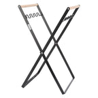 Trash Bag Holder Stand Rubber Wood Handle Iron Stand Flat Appearance Foldable Portable Garbage Bag Stand for Indoor Outdoor Use Black
