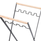 Trash Bag Holder Stand Rubber Wood Handle Iron Stand Flat Appearance Foldable Portable Garbage Bag Stand for Indoor Outdoor Use Black