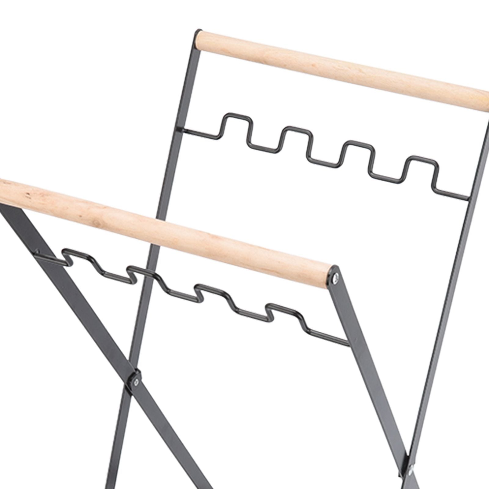 Trash Bag Holder Stand Rubber Wood Handle Iron Stand Flat Appearance Foldable Portable Garbage Bag Stand for Indoor Outdoor Use Black