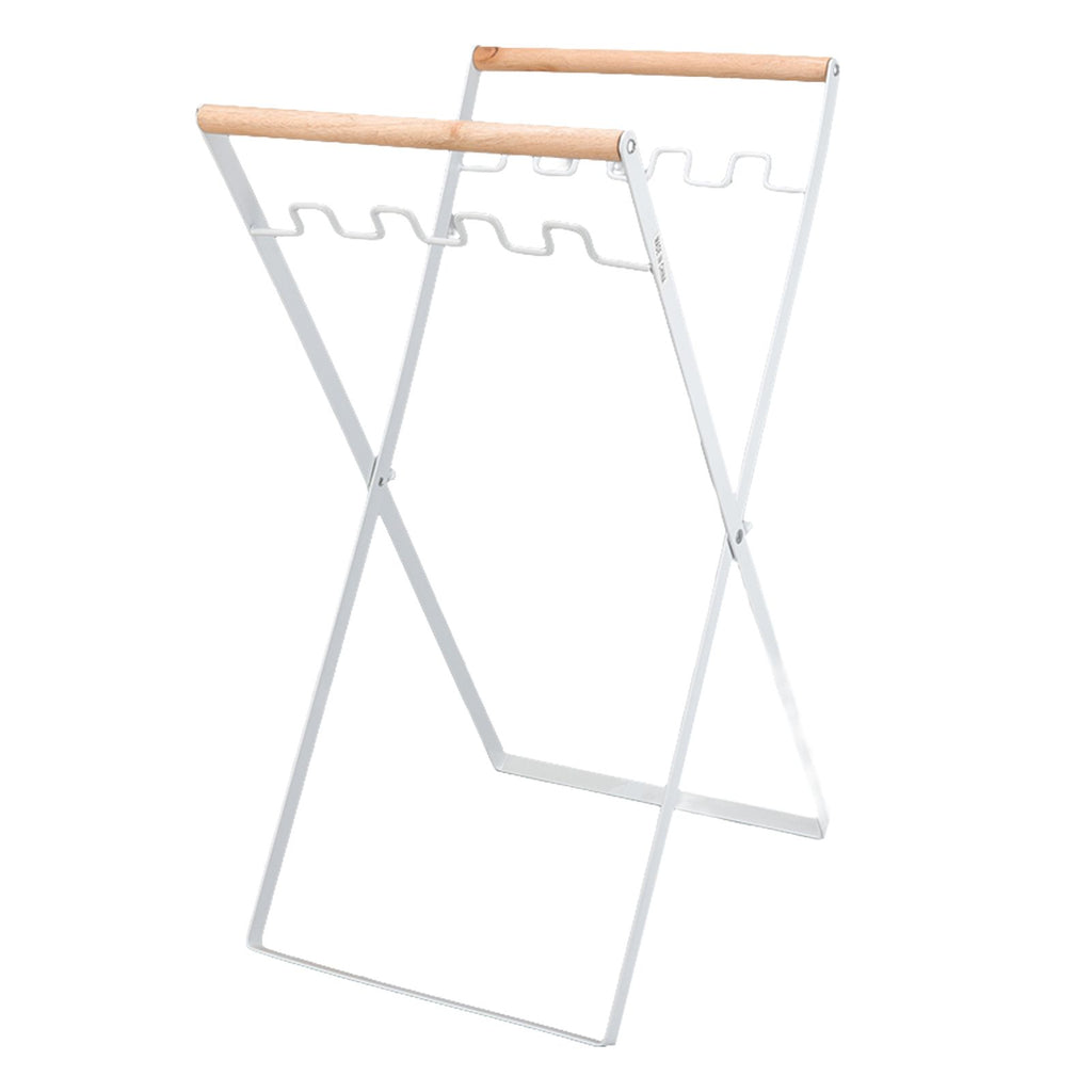 Trash Bag Holder Stand Rubber Wood Handle Iron Stand Flat Appearance Foldable Portable Garbage Bag Stand for Indoor Outdoor Use White