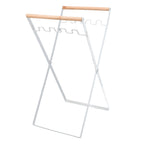 Trash Bag Holder Stand Rubber Wood Handle Iron Stand Flat Appearance Foldable Portable Garbage Bag Stand for Indoor Outdoor Use White