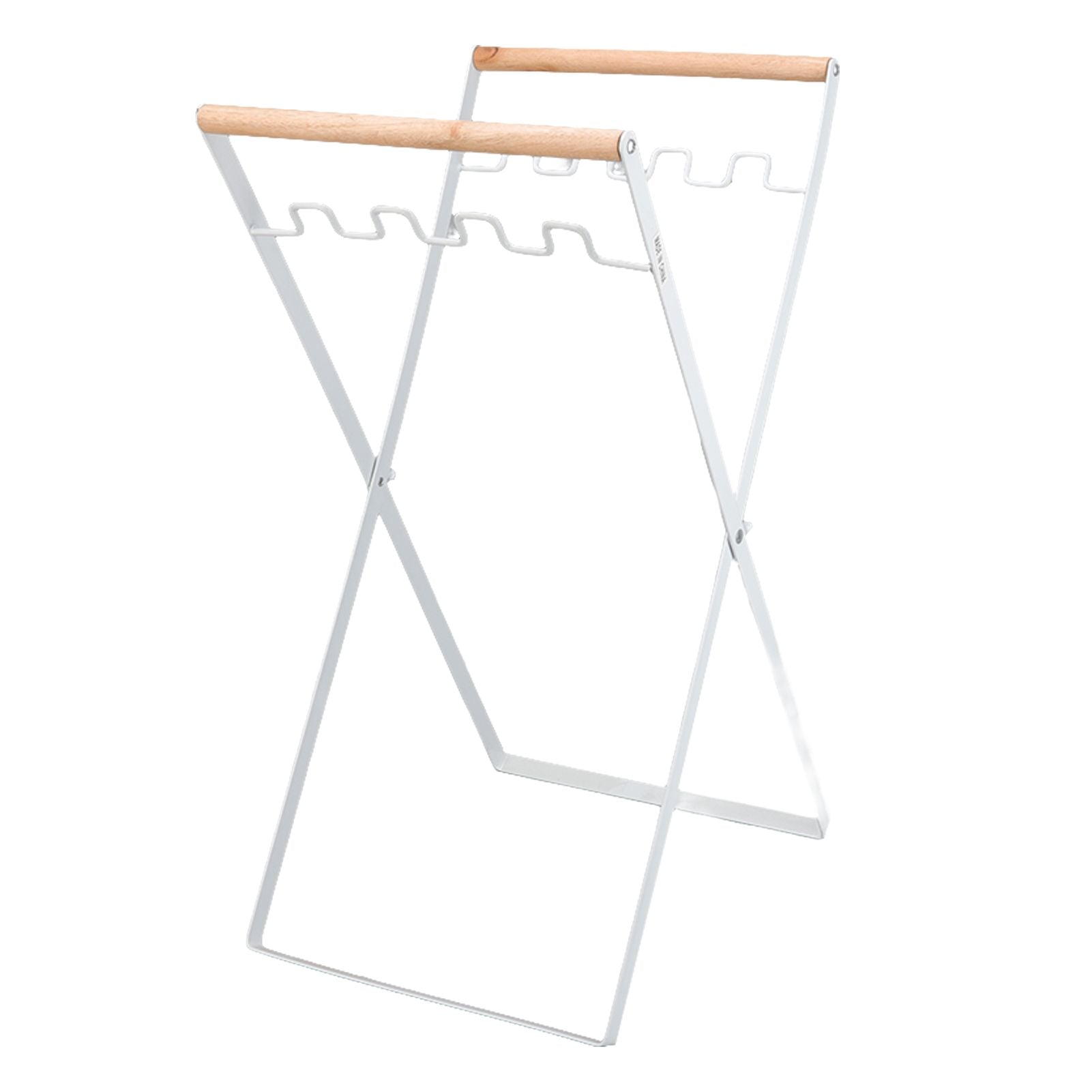Trash Bag Holder Stand Rubber Wood Handle Iron Stand Flat Appearance Foldable Portable Garbage Bag Stand for Indoor Outdoor Use White
