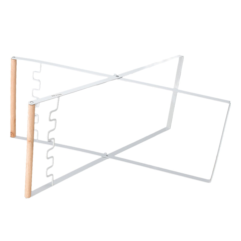 Trash Bag Holder Stand Rubber Wood Handle Iron Stand Flat Appearance Foldable Portable Garbage Bag Stand for Indoor Outdoor Use White
