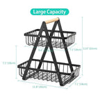 Storage Basket Iron Wood 2 Layers Detachable Fruit Vegetable Shelf Rack for Living Room Kitchen Desktop Black