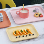 Kitchen Serving Tray Wheat Straw Rectangular Nordic Style Cupcake Fruit Snack Tea Tray for Home Office Restaurant Pink S (Approx. 25x17cm / 9.8x6.7in)