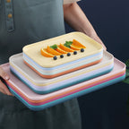 Kitchen Serving Tray Wheat Straw Rectangular Nordic Style Cupcake Fruit Snack Tea Tray for Home Office Restaurant Pink S (Approx. 25x17cm / 9.8x6.7in)