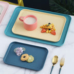 Kitchen Serving Tray Wheat Straw Rectangular Nordic Style Cupcake Fruit Snack Tea Tray for Home Office Restaurant Light Green S (Approx. 25x17cm / 9.8x6.7in)