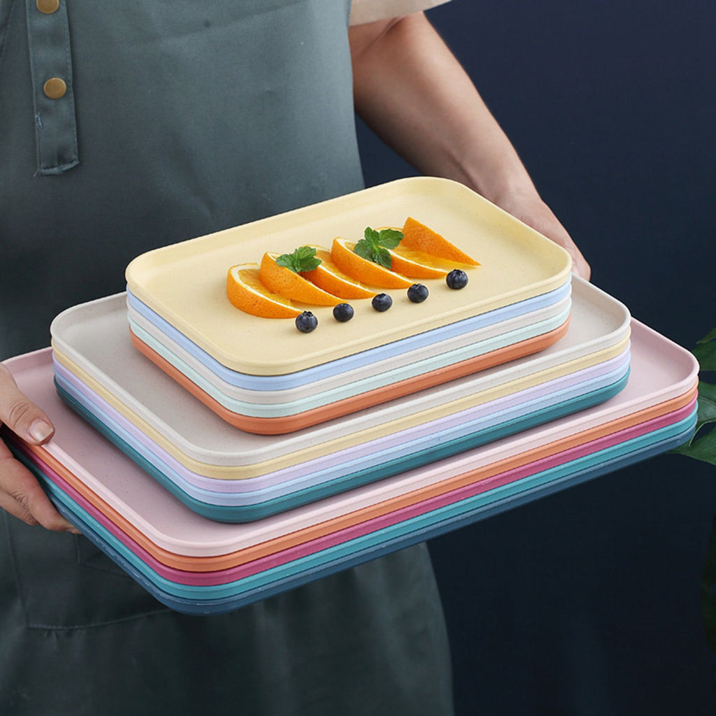 Kitchen Serving Tray Wheat Straw Rectangular Nordic Style Cupcake Fruit Snack Tea Tray for Home Office Restaurant Light Green S (Approx. 25x17cm / 9.8x6.7in)