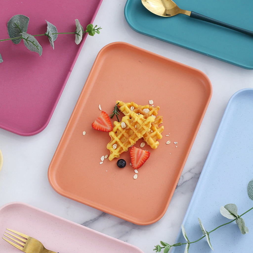 Kitchen Serving Tray Wheat Straw Rectangular Nordic Style Cupcake Fruit Snack Tea Tray for Home Office Restaurant Light Green S (Approx. 25x17cm / 9.8x6.7in)