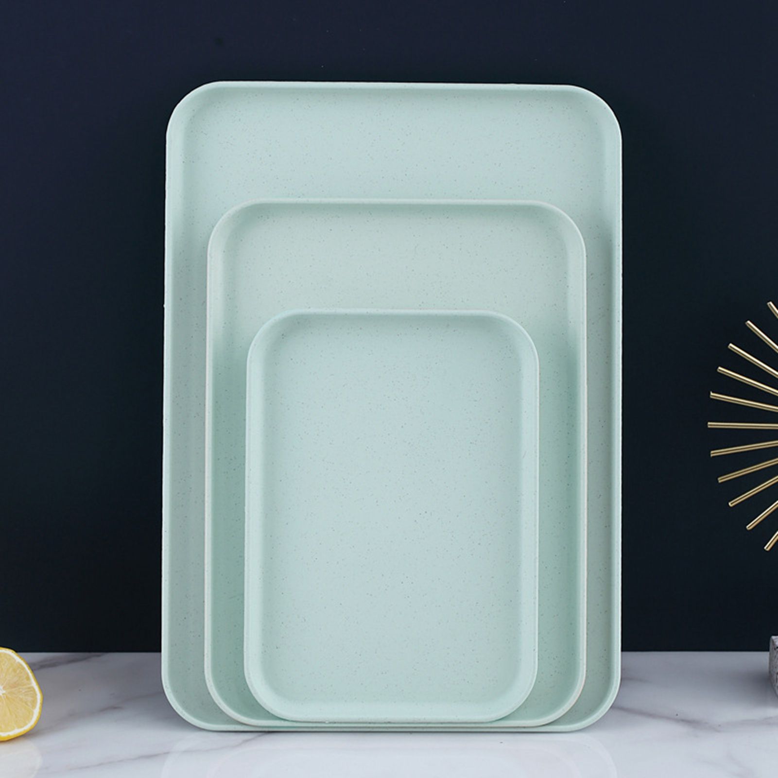 Kitchen Serving Tray Wheat Straw Rectangular Nordic Style Cupcake Fruit Snack Tea Tray for Home Office Restaurant Light Green S (Approx. 25x17cm / 9.8x6.7in)
