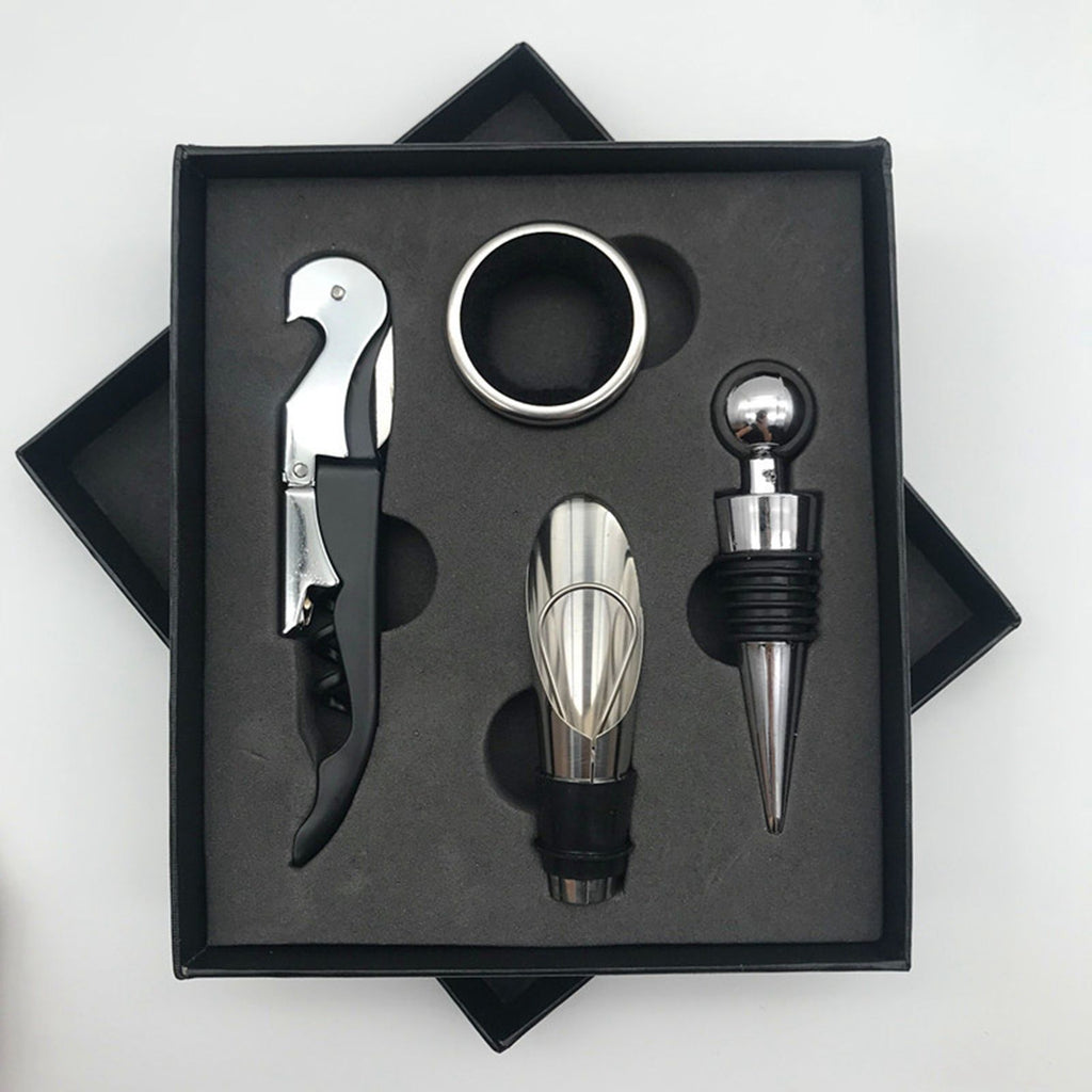 Wine Opener Set Rustproof Stainless Steel Exquisite Packaging Handle Corkscrew Kit for Home Bar Restaurant Gifts Black