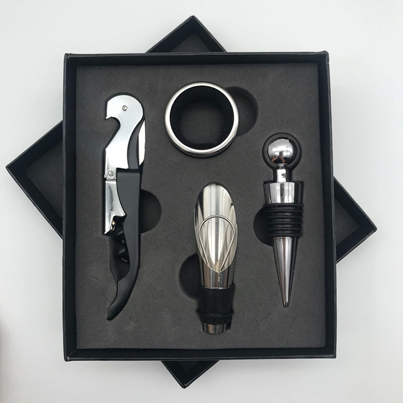 Wine Opener Set Rustproof Stainless Steel Exquisite Packaging Handle Corkscrew Kit for Home Bar Restaurant Gifts Black
