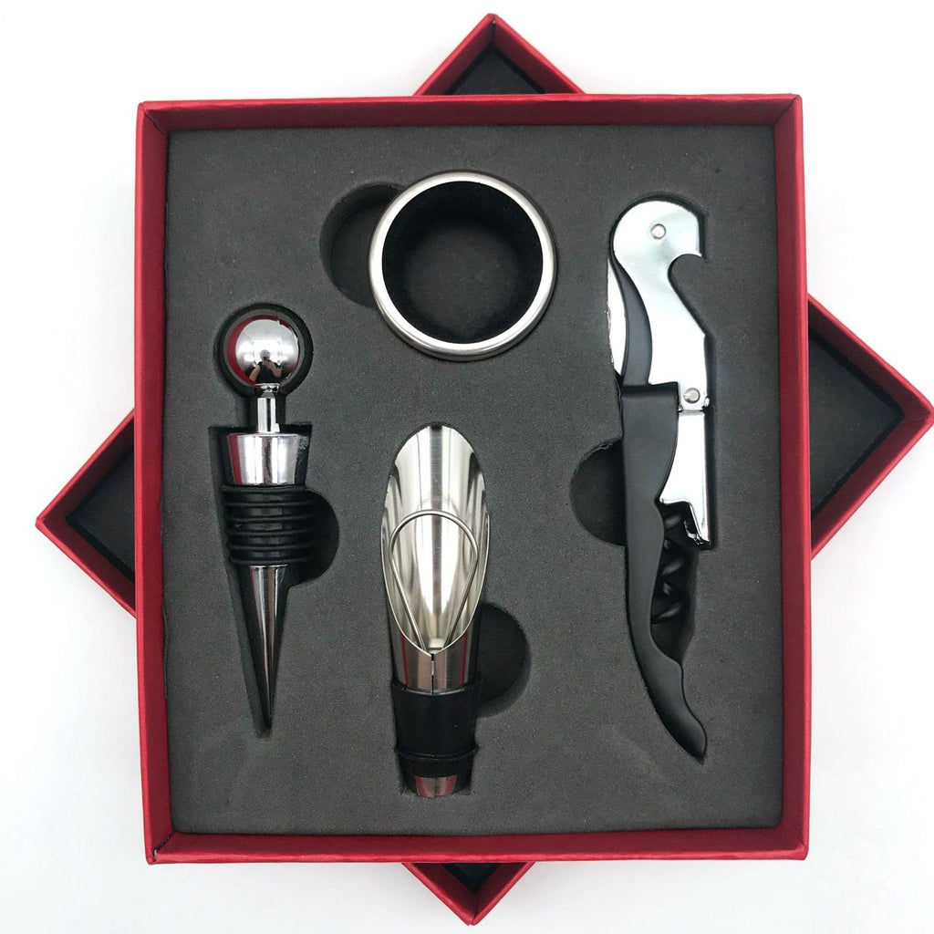 Wine Opener Set Rustproof Stainless Steel Exquisite Packaging Handle Corkscrew Kit for Home Bar Restaurant Gifts Red