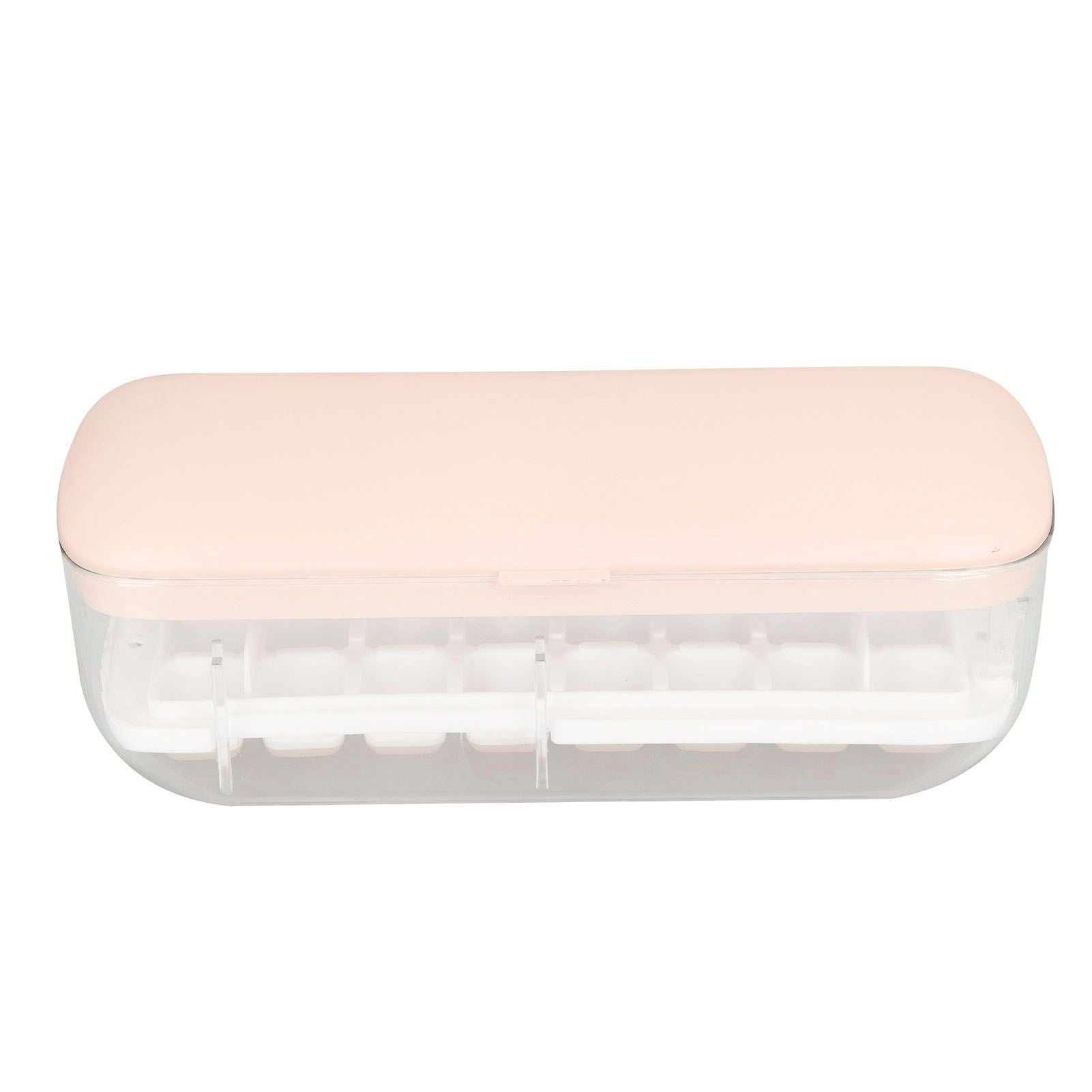 Silicone Ice Cube Mold BPA Free Square Ice Tray Storage Box with Lid for Household Pink
