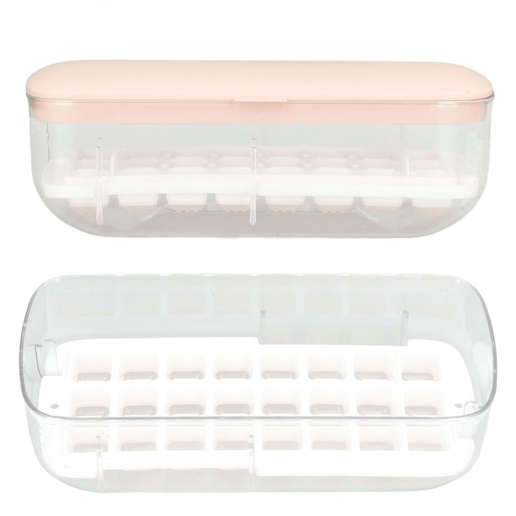 Silicone Ice Cube Mold BPA Free Square Ice Tray Storage Box with Lid for Household Pink