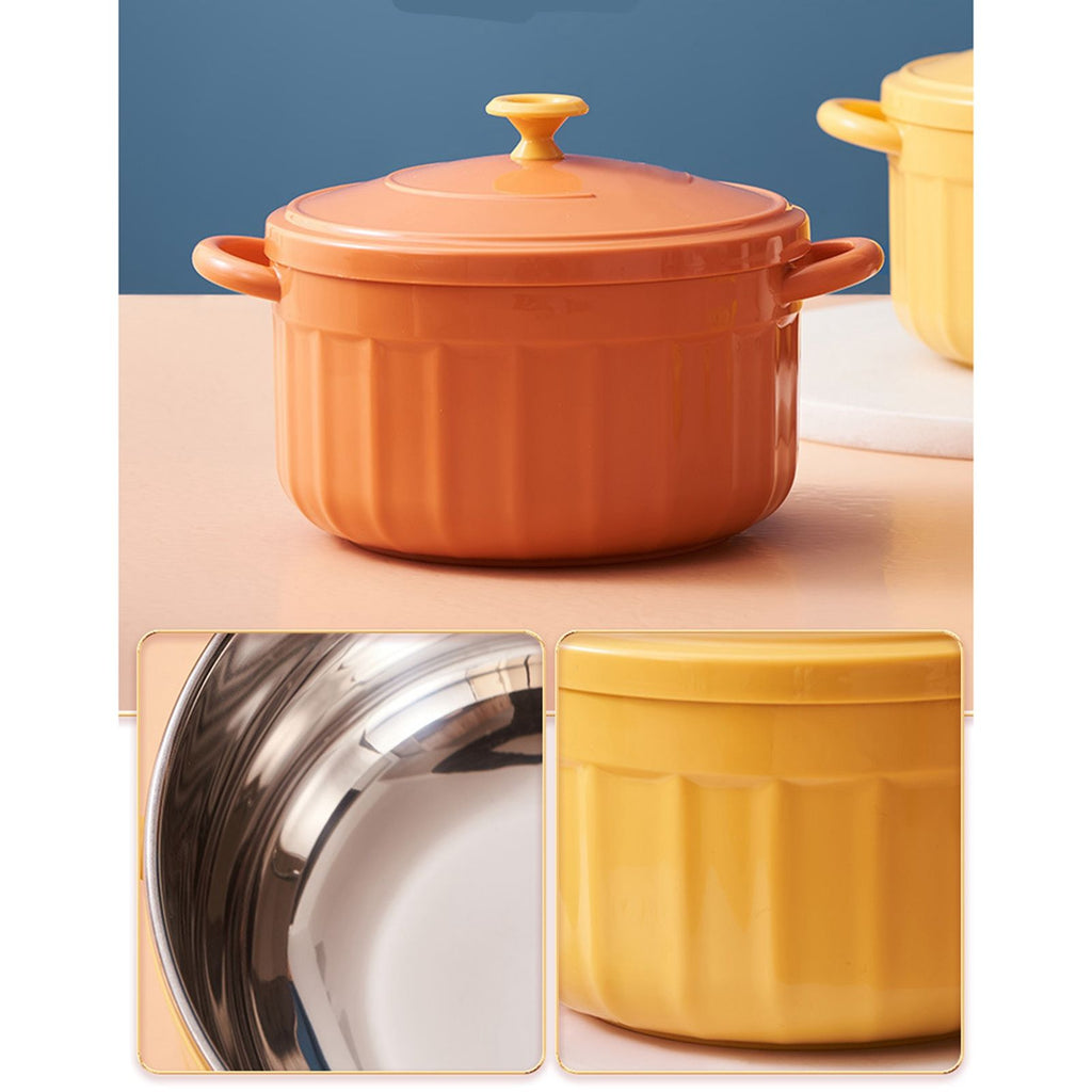 Noodles Bowl with Lid Binaural Noodles Bowl Home Dorm Student Covered Bowl Large Yellow