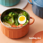 Noodles Bowl with Lid Binaural Noodles Bowl Home Dorm Student Covered Bowl Large Orange