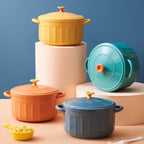 Noodles Bowl with Lid Binaural Noodles Bowl Home Dorm Student Covered Bowl Large Orange
