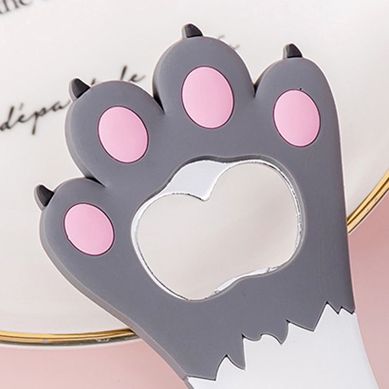 Cat Paw Bottle Opener Multifunctional Cute Cartoon Vibrant Colors Magnet Silicone Bottle Opener with Fridge Magnet for Home Gray Dot