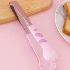 Kitchen Cooking Tong Cute Cat Paw Shape Stainless Steel Small Salad Barbecue Food Tong Pink M