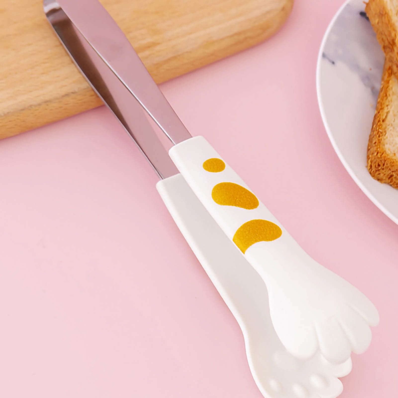 Kitchen Cooking Tong Cute Cat Paw Shape Stainless Steel Small Salad Barbecue Food Tong White M