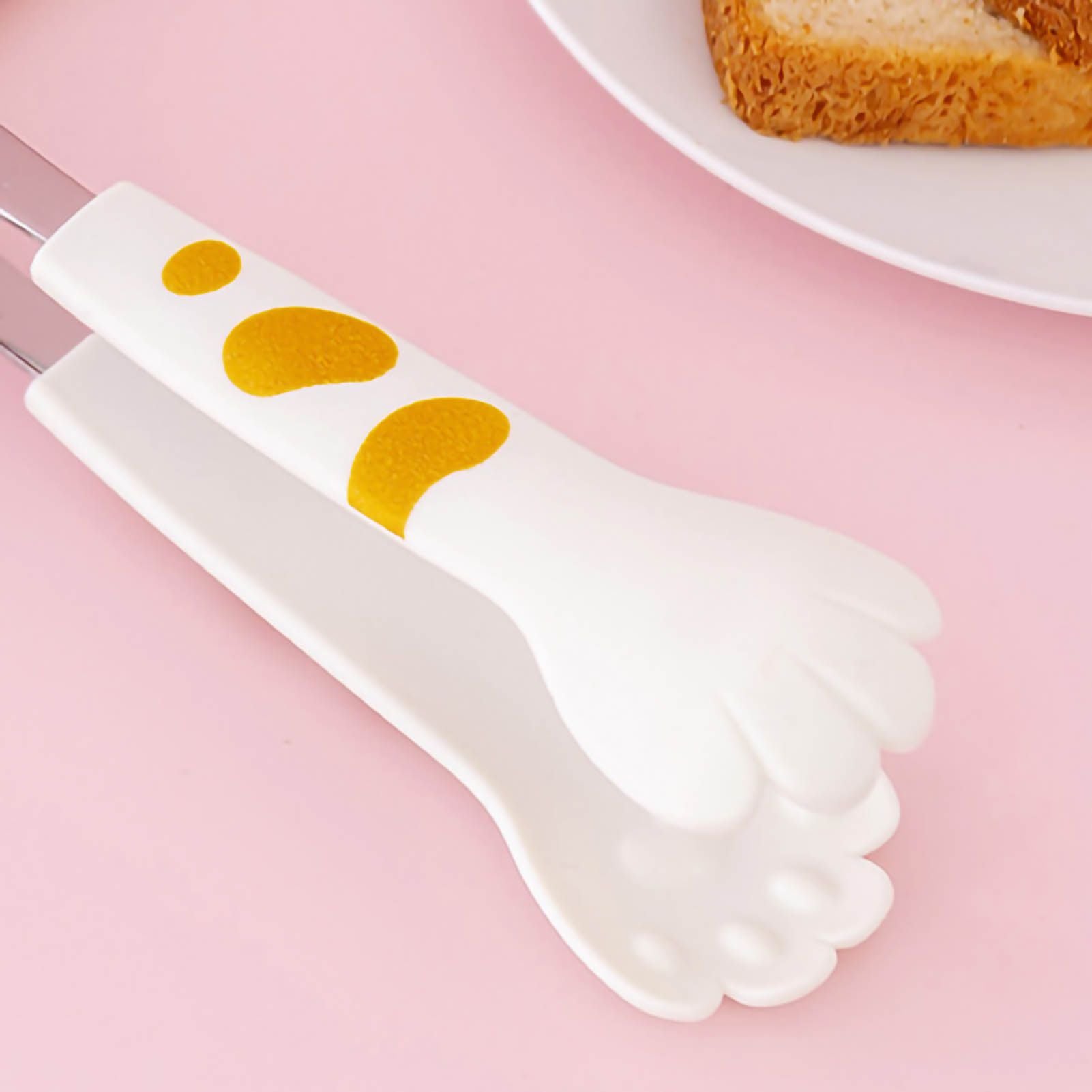 Kitchen Cooking Tong Cute Cat Paw Shape Stainless Steel Small Salad Barbecue Food Tong White M