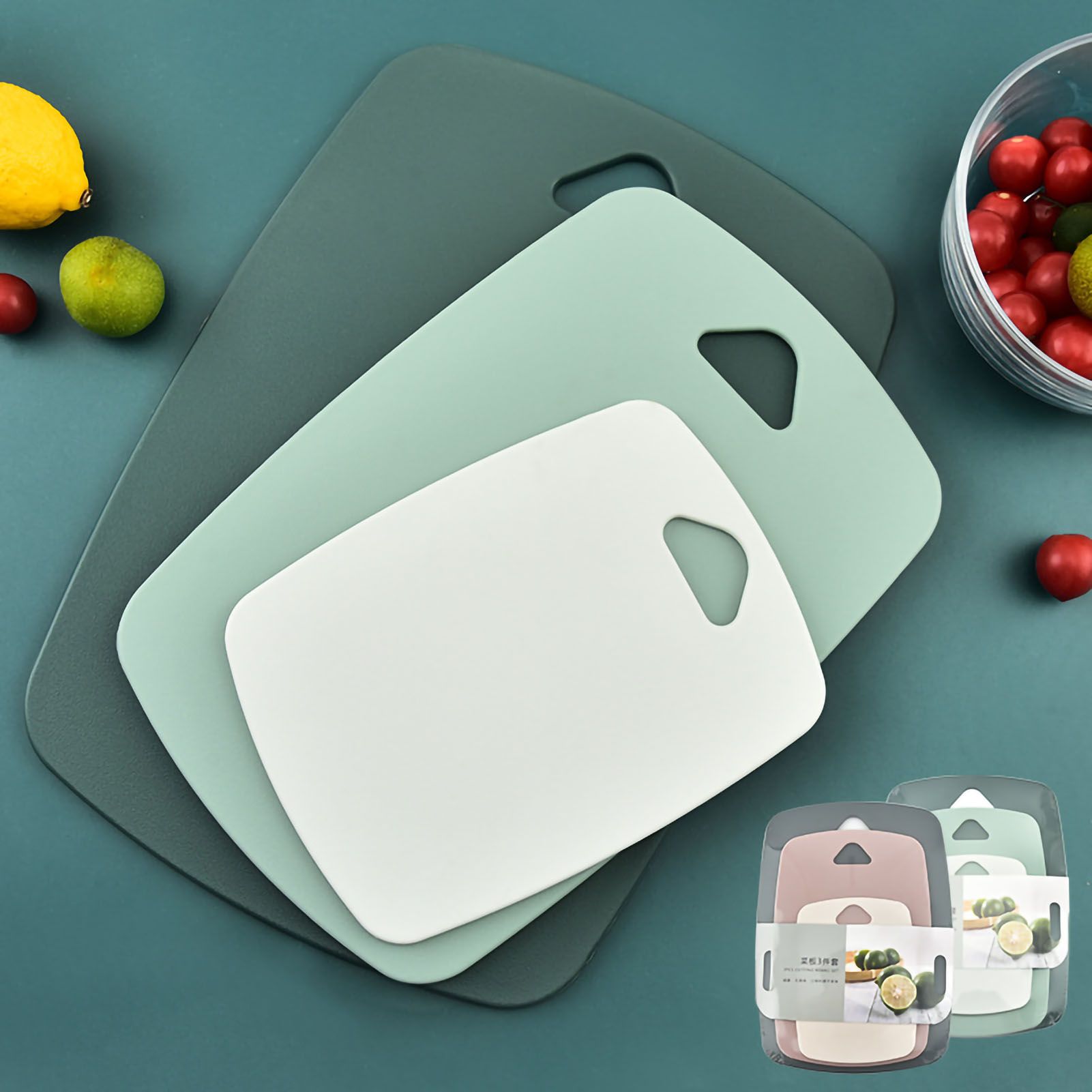3pcs Cutting Board Set Safe PP Easy Grip Handles Multifunction Kitchen Chopping Board for Home Type 2 Square
