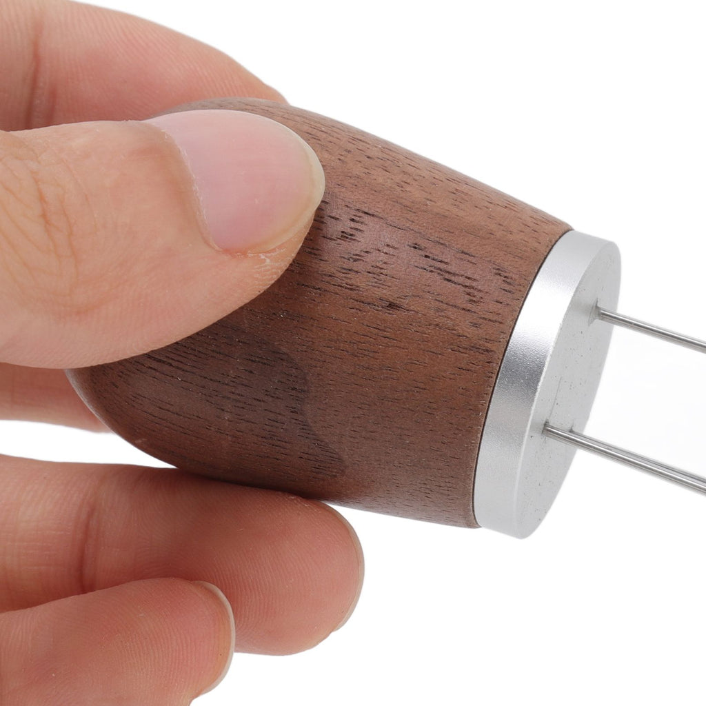 Coffee Distribution Tool Multifunctional Needle Coffee Distributor with Wooden Base for Home Travel Restaurant Curved Hook