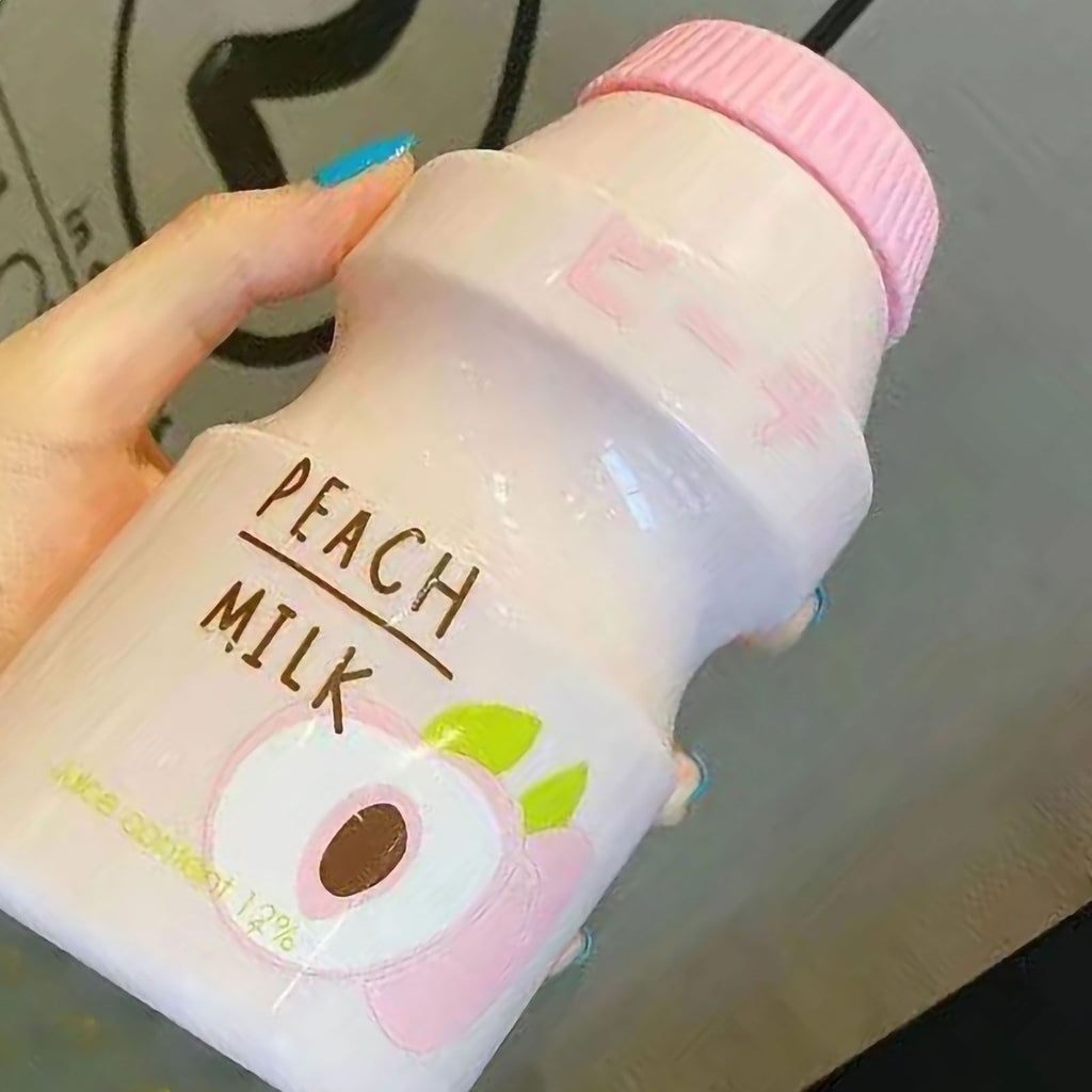 Portable Children Drinking Bottle with Strap PC Plastic Outdoor Water Cup Cute Fruit Pattern Pink 480ML