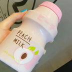 Portable Children Drinking Bottle with Strap PC Plastic Outdoor Water Cup Cute Fruit Pattern Pink 480ML