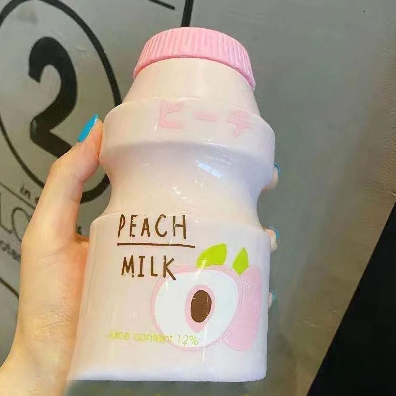 Portable Children Drinking Bottle with Strap PC Plastic Outdoor Water Cup Cute Fruit Pattern Pink 480ML