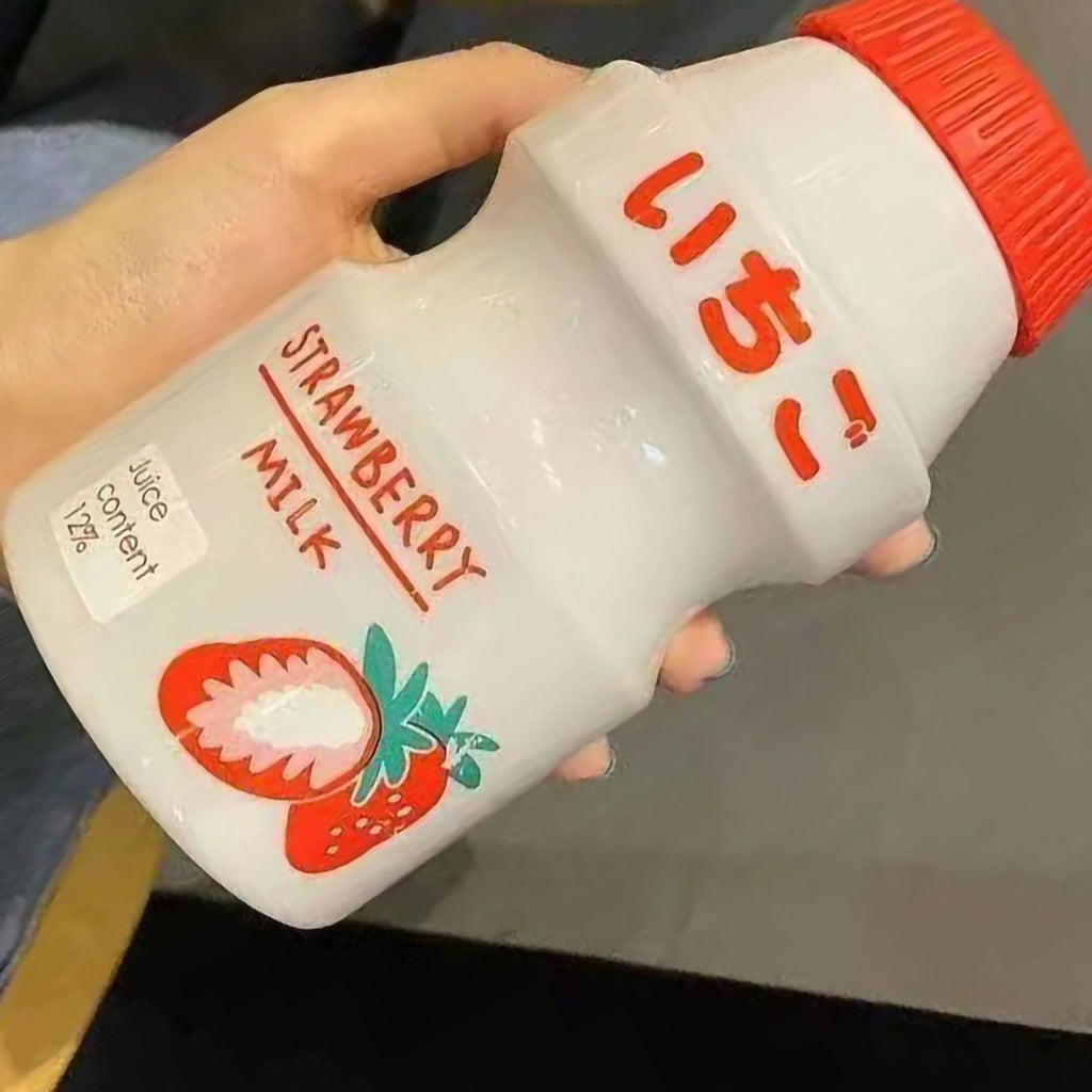 Portable Children Drinking Bottle with Strap PC Plastic Outdoor Water Cup Cute Fruit Pattern Red 480ML