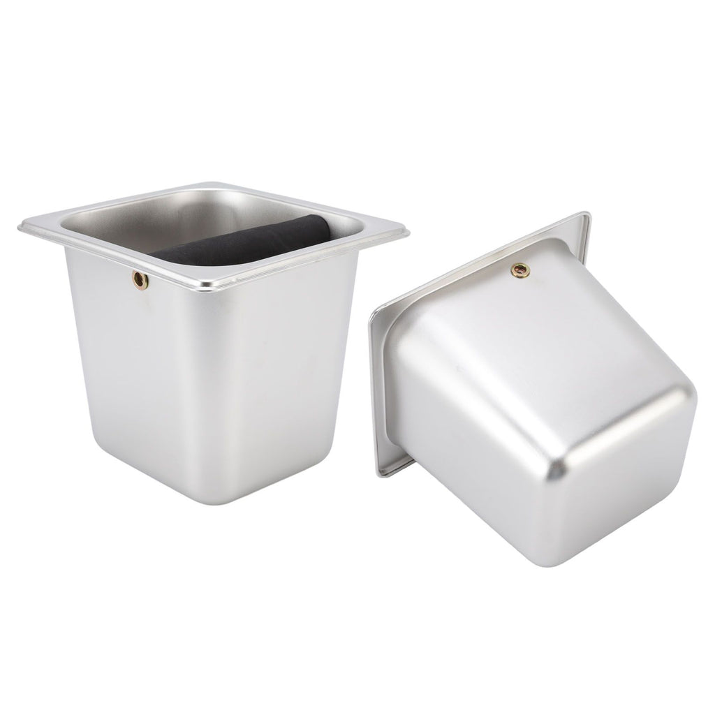Stainless Steel Coffee Knocking Grounds Box with Rubber Rod Embeddable Coffee Dump Bin for Home Restaurant
