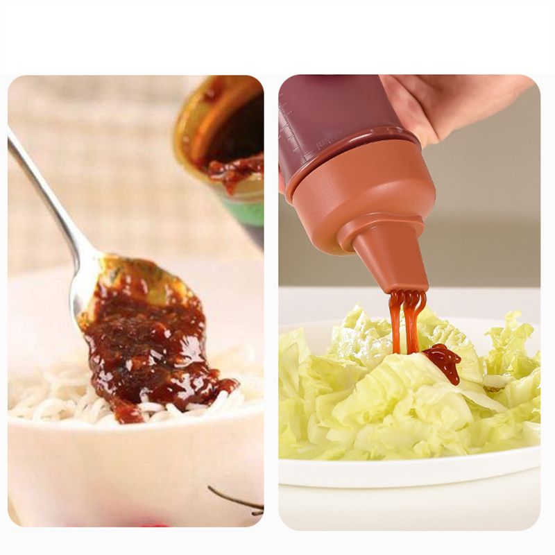 Squeeze Bottle Graduated Thicken Bottle Clear Identifying Labels Convenient Sauce Bottle for Kitchen Red