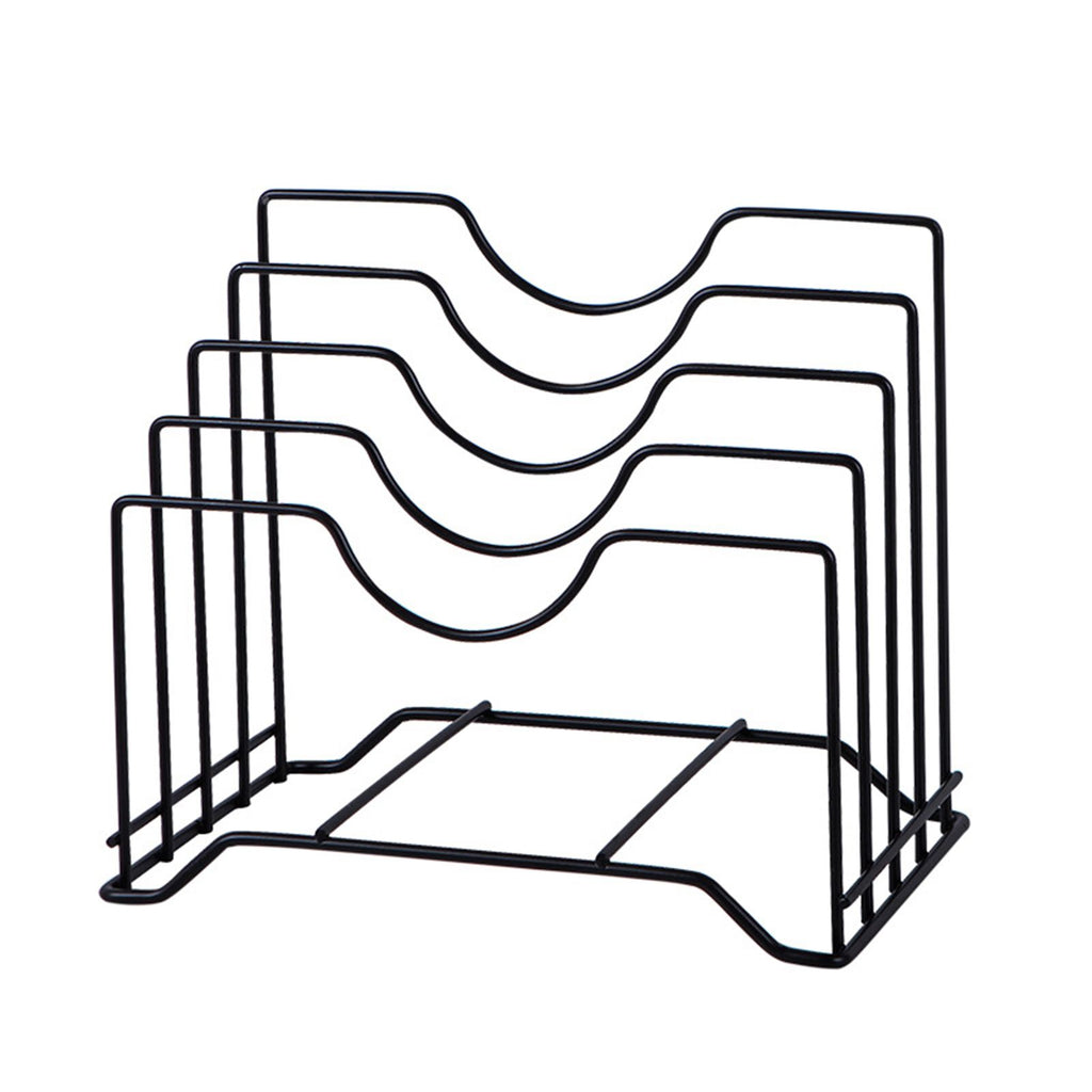 Chopping Board Storage Rack Iron 4 Slots Integrated Pot Lid Holder for Kitchen Countertop Black