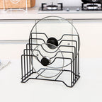 Chopping Board Storage Rack Iron 4 Slots Integrated Pot Lid Holder for Kitchen Countertop Black
