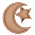 Eid Wooden Dessert Tray Cute Shape Multifunctional Ramadan Wood Moon Tray for Home Ramadan Party Garden Decor