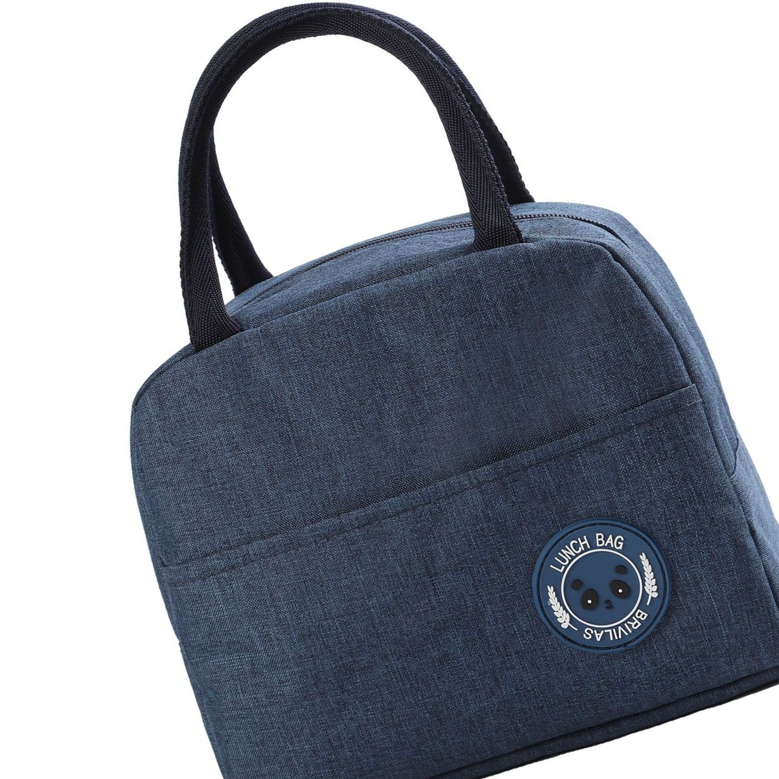 Lunch Bag High Capacity Reusable Tote Heat Preservation Dinner Insulation Hangbag Dark Blue