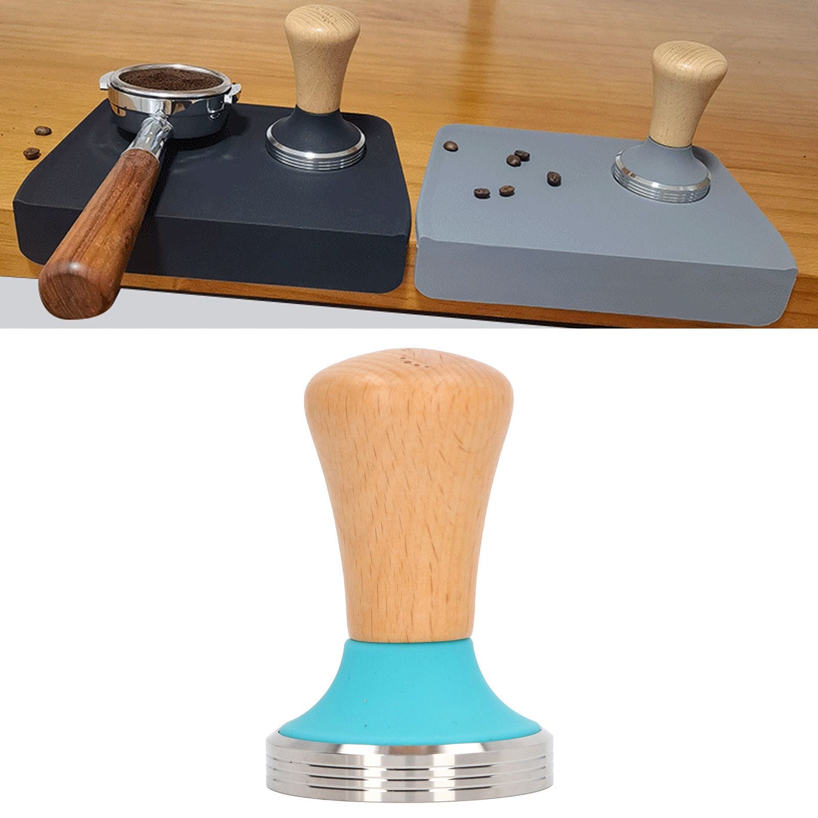 Wooden Coffee Tamper Food Grade Rustproof Easy To Clean Heavy Duty Coffee Tamper with Ergonomic Handle for Baristas Blue 51mm/2.0in