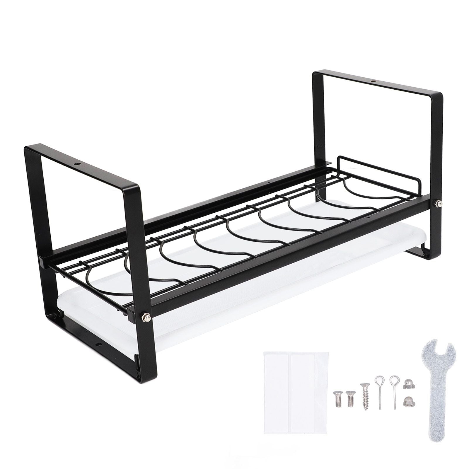 Kitchen Cabinet Storage Shelf Rack Bowls Dishes Plates Drainboard Holder Rustproof Nonslip for Counter Cupboard Pantry Black