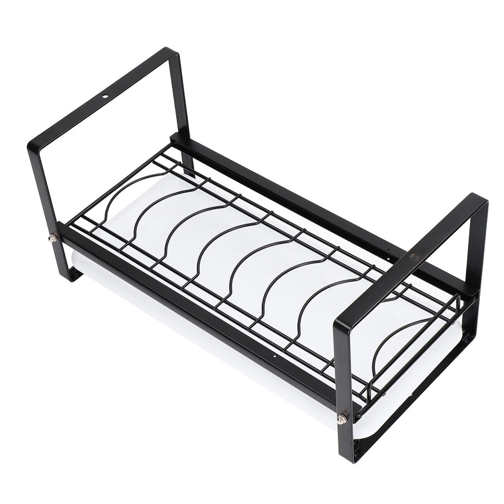 Kitchen Cabinet Storage Shelf Rack Bowls Dishes Plates Drainboard Holder Rustproof Nonslip for Counter Cupboard Pantry Black