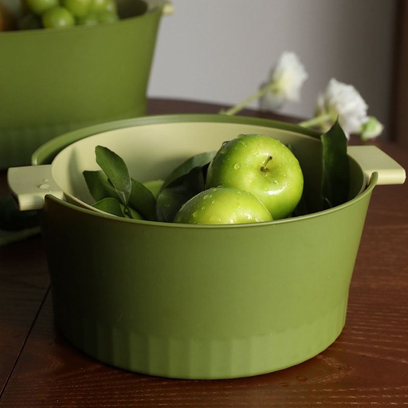 Drain Colander Double Layer Detachable Increased Deepened Capacity Plastic Colander Strainer Set for Kitchen Green Small