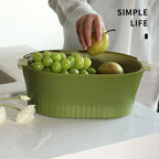 Drain Colander Double Layer Detachable Increased Deepened Capacity Plastic Colander Strainer Set for Kitchen Green Large