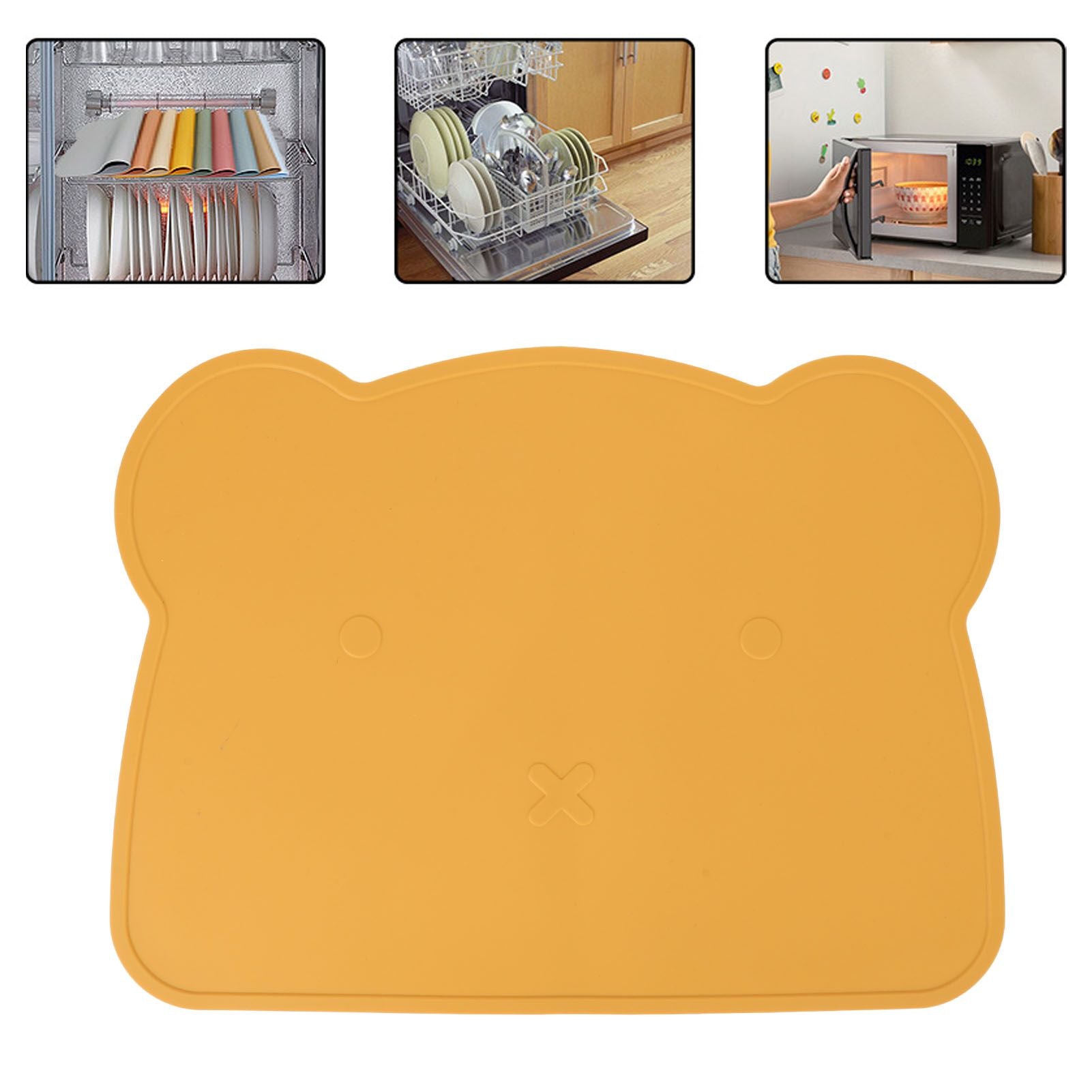 Silicone Placemat Thicken Heat Insulation Anti Slip Soft Elastic Silicone Bear Placemat for Home Hotel Restaurant Yellow