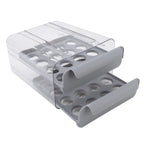 Egg Drawer Double Layer Transparent 32 Lattice Large Capacity Egg Storage Box for Refrigerator Grey