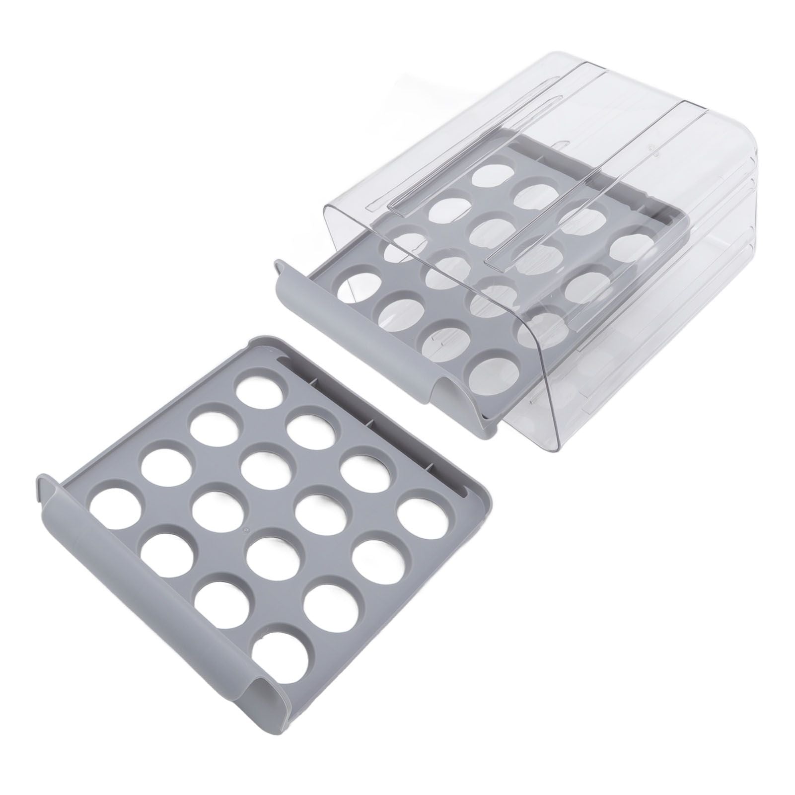 Egg Drawer Double Layer Transparent 32 Lattice Large Capacity Egg Storage Box for Refrigerator Grey