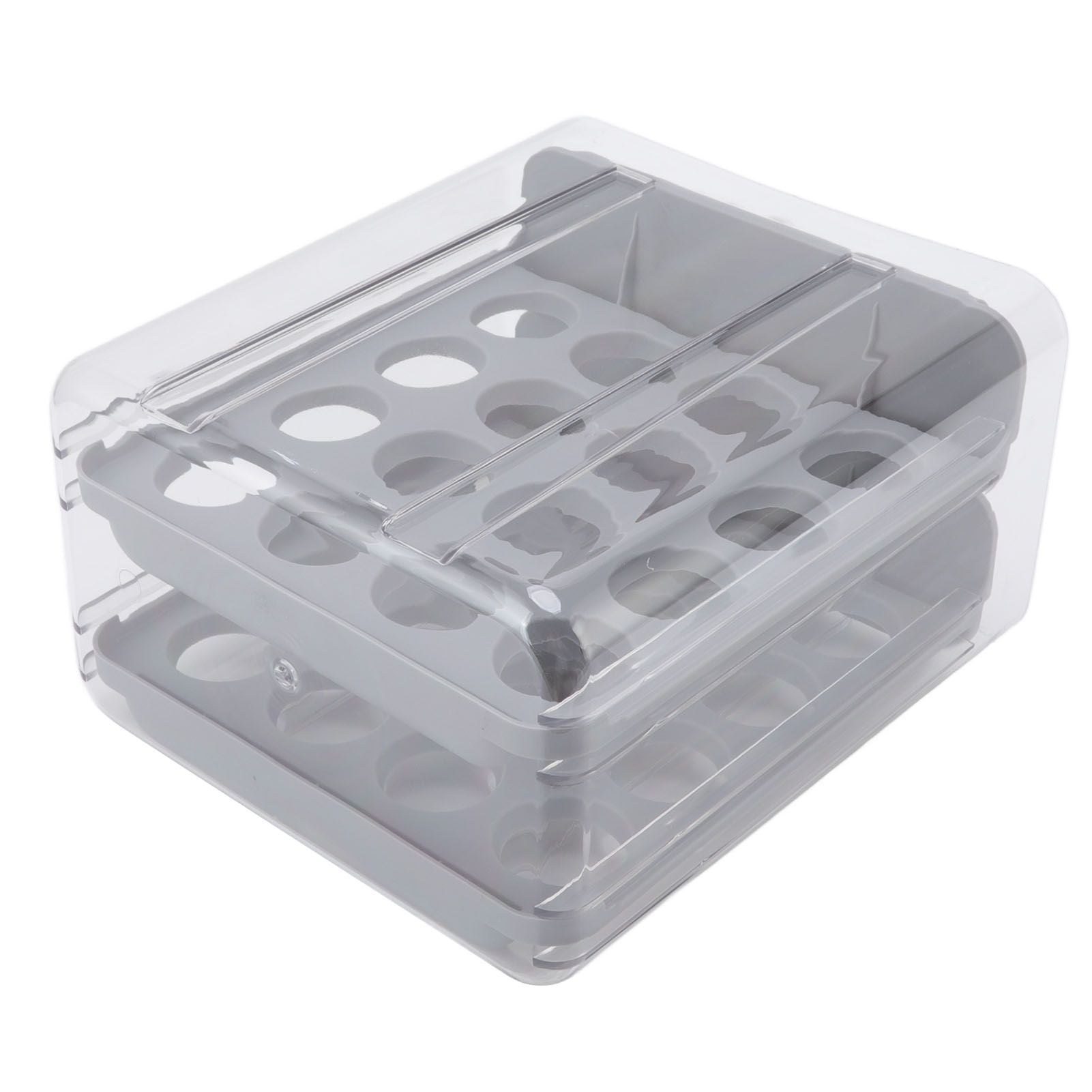 Egg Drawer Double Layer Transparent 32 Lattice Large Capacity Egg Storage Box for Refrigerator Grey