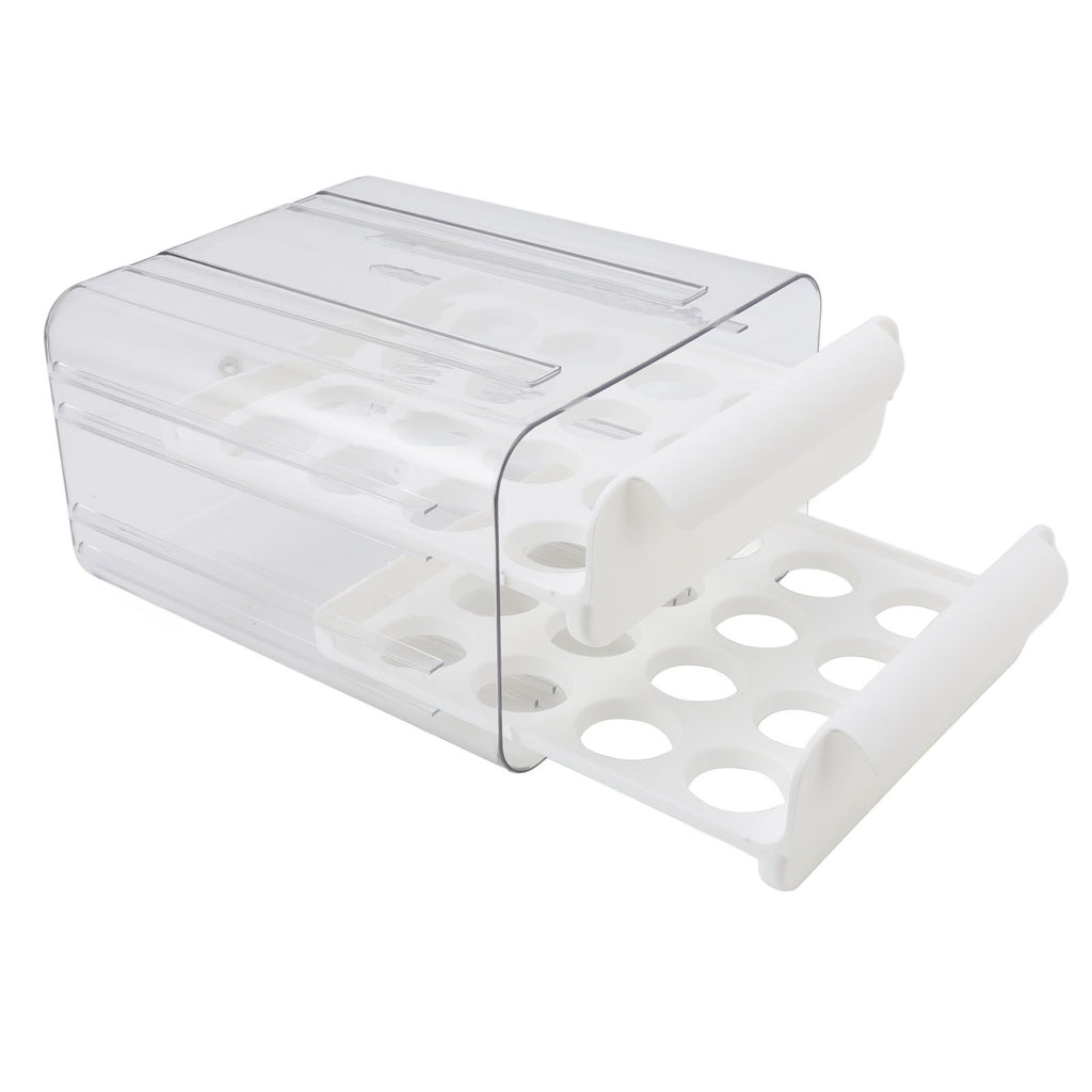 Egg Drawer Double Layer Transparent 32 Lattice Large Capacity Egg Storage Box for Refrigerator White